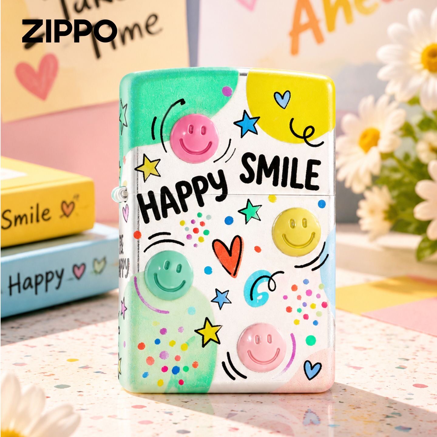 zippo打火机镀银彩印星隅莞尔
