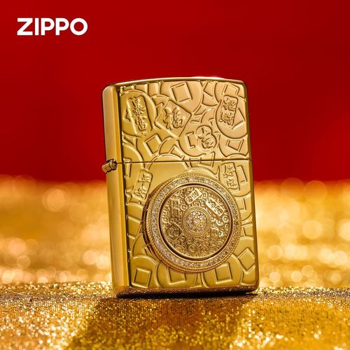 zippo打火机深雕贴章铜钱罗盘