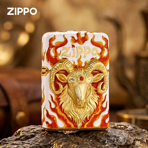 zippo打火机镀金套壳御焰灵羊