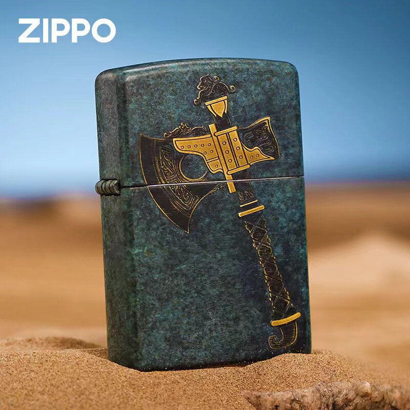 zippo打火机黄铜做旧贴章斧