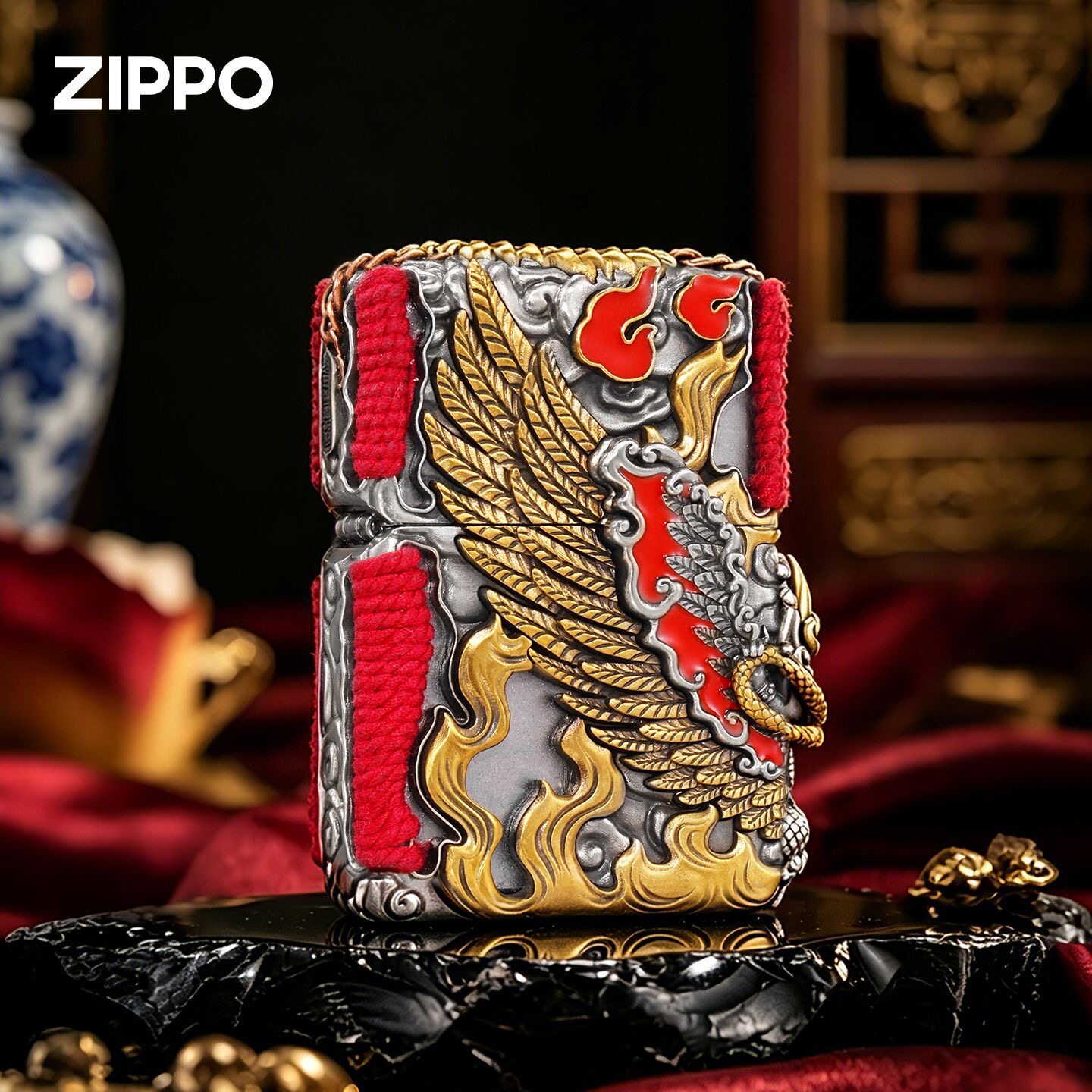 zippo打火机古银套壳金翅大鹏鸟