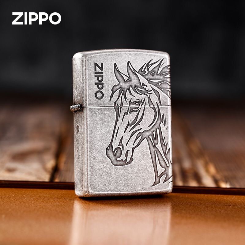 zippo打火机古银深雕马到成功
