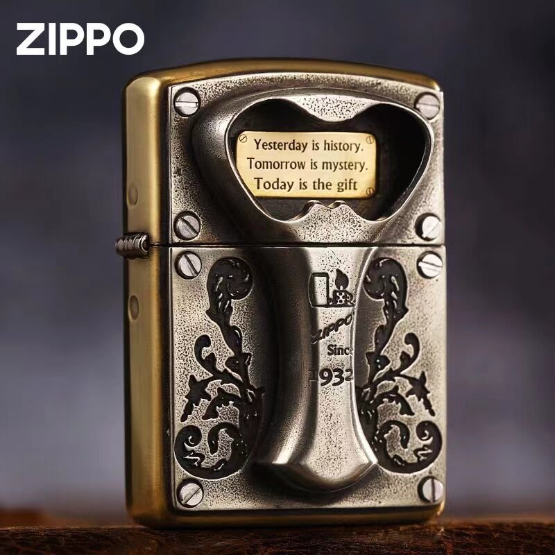 zippo打火机正品原装 黄铜盔甲贴章开瓶器 煤油防风个性礼物男士