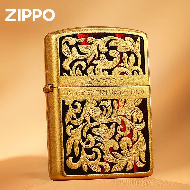zippo打火机盔甲浮雕彩绘唐草