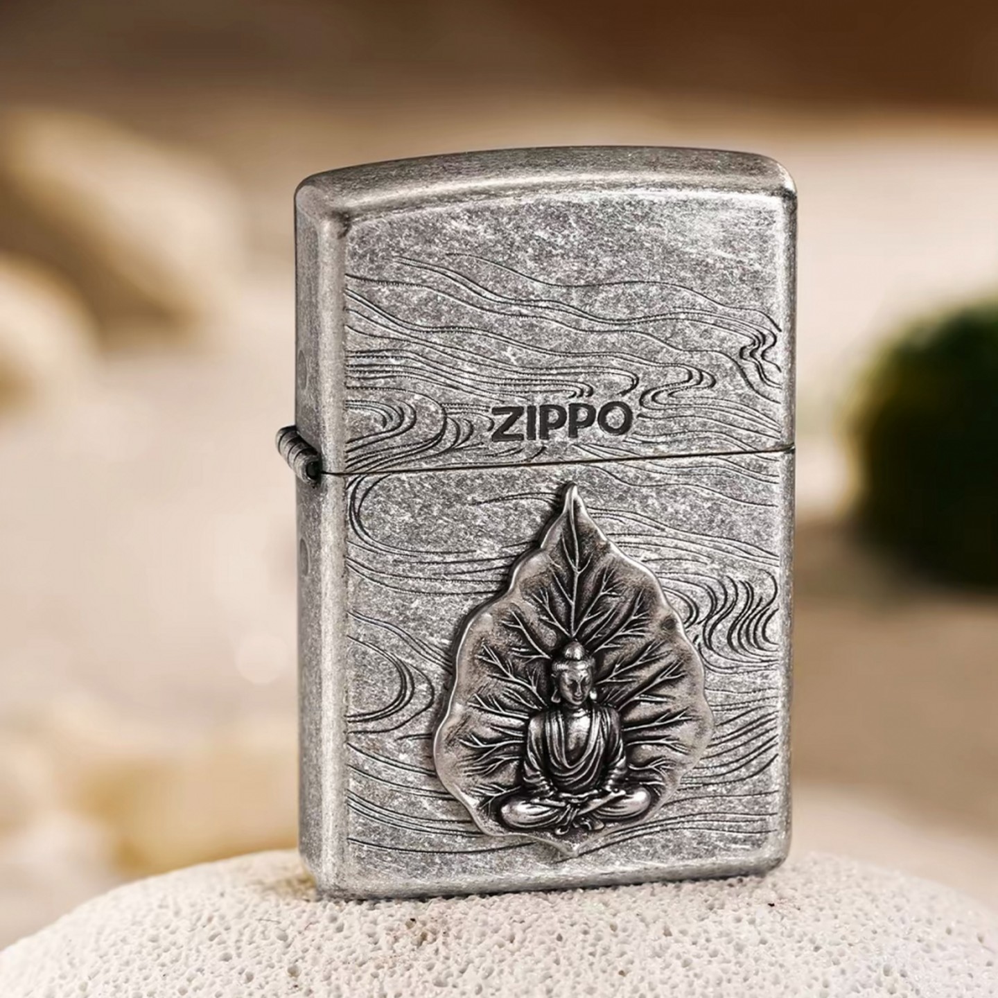 zippo打火机古银贴章一叶菩提