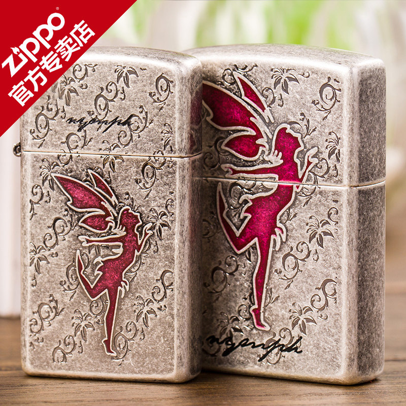 zippo打火机zippo正版 韩版仿古银深雕 飞仙女精灵 送礼礼品收藏