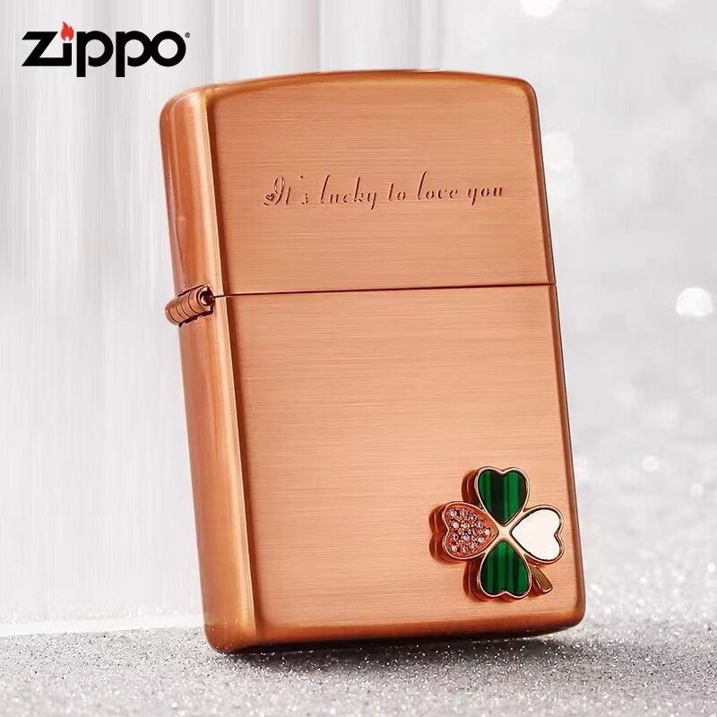打火机zippo正版原装 玫瑰金贴章幸运四叶草 个性防风煤油机礼品