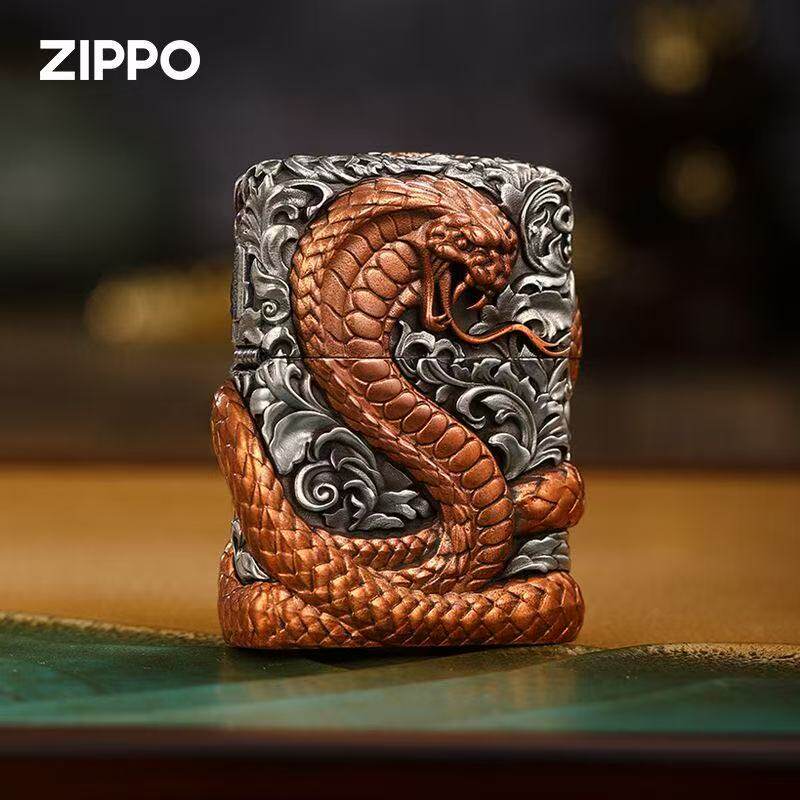 zippo打火机正品 古银套壳腰缠万贯 生肖紫蛇 男士防风煤油机礼物