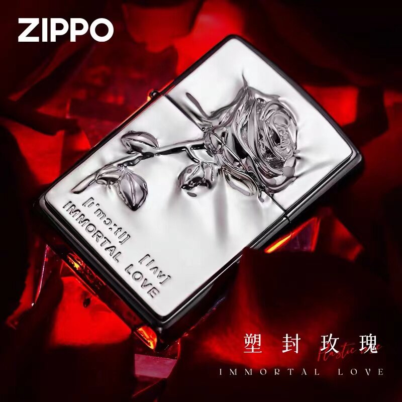 zippo打火机徽章塑封玫瑰戒指