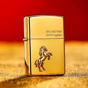 zippo打火机正品原装 18K镀金贴章福运金马 煤油防风创意男士礼物