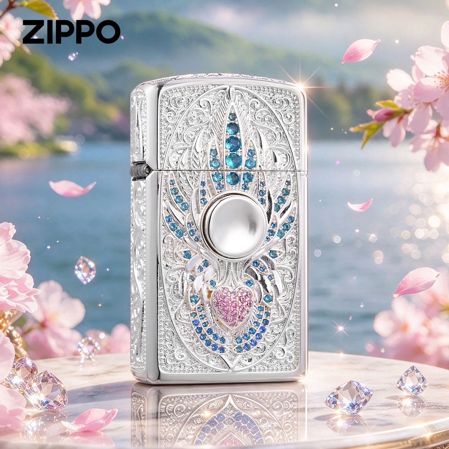 zippo打火机镀银窄机套壳陀螺扇