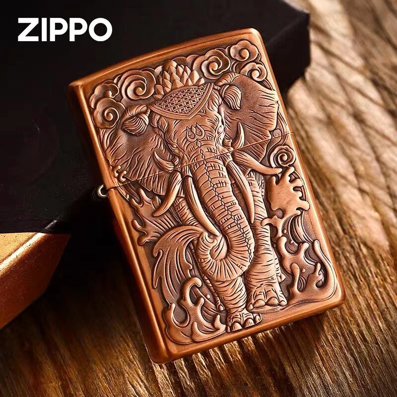 zippo打火机正品原装 紫铜鬼王浮雕六牙象王 男士珍藏煤油机礼品