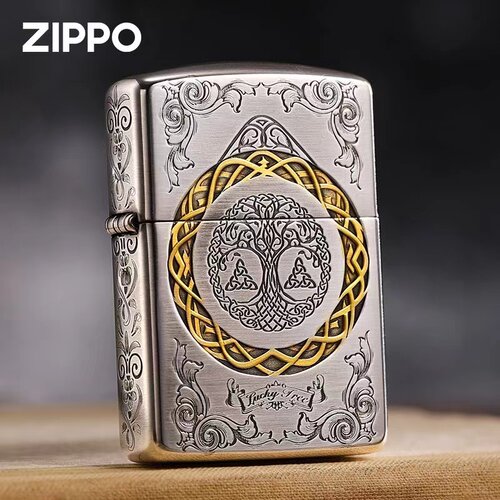 zippo打火机盔甲镀银双色幸运树
