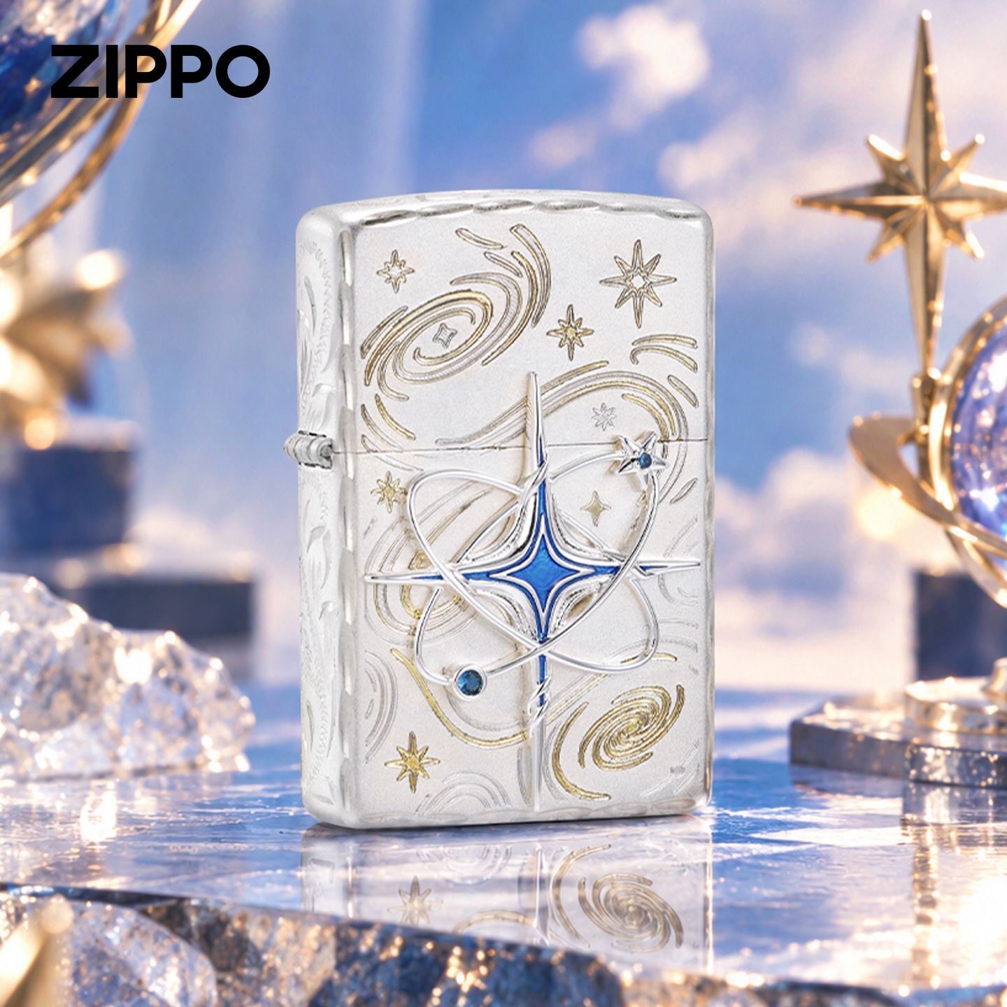 zippo打火机镀银贴章闪耀星芒