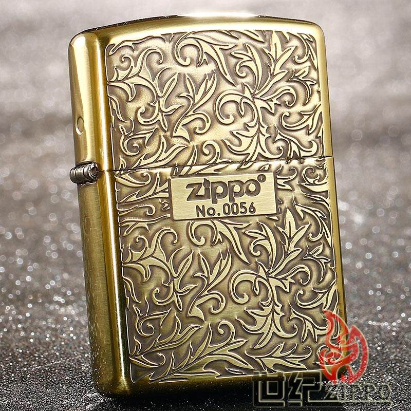 打火机zippo正版原装 加厚盔甲重机 古铜双面雕刻富贵唐草限量版