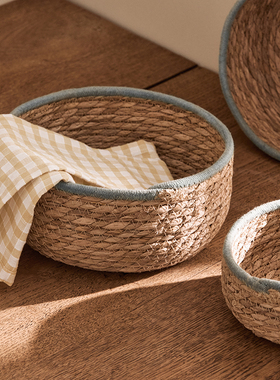 草编桌面收纳篮编织家用茶几零食收纳篮子玄关杂物钥匙筐整理筐