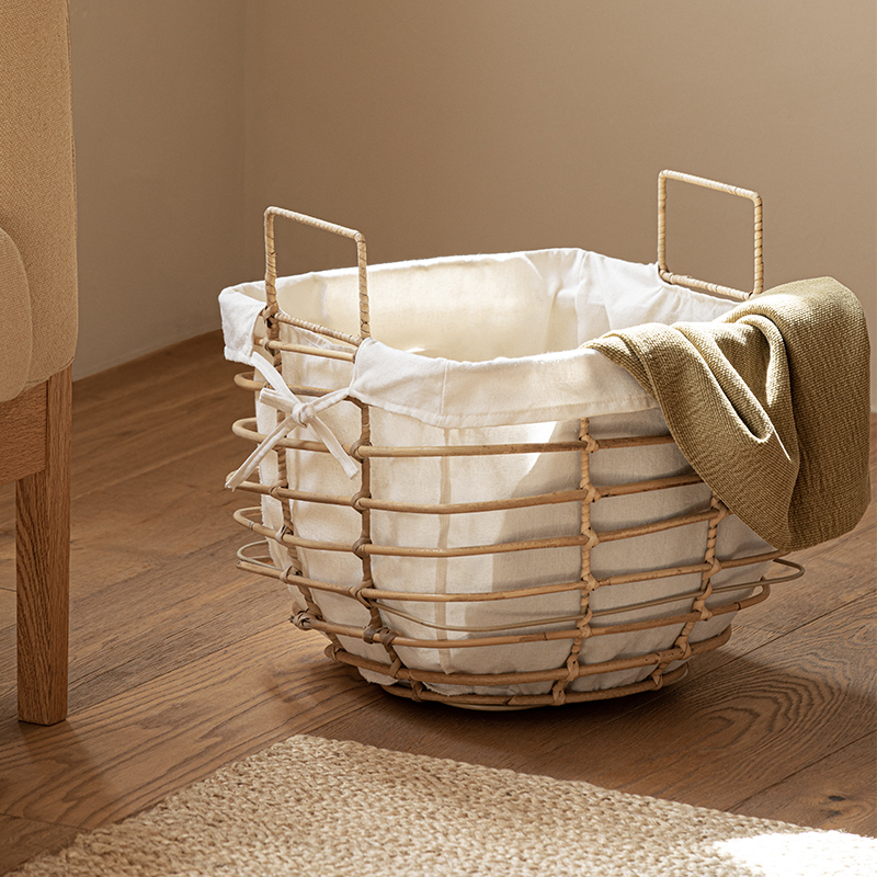 藤编脏衣篮带布衬洗衣篮