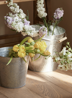 复古铁皮鲜花桶醒花桶花瓶家用铁艺插花干花筒花店花器装饰花盆