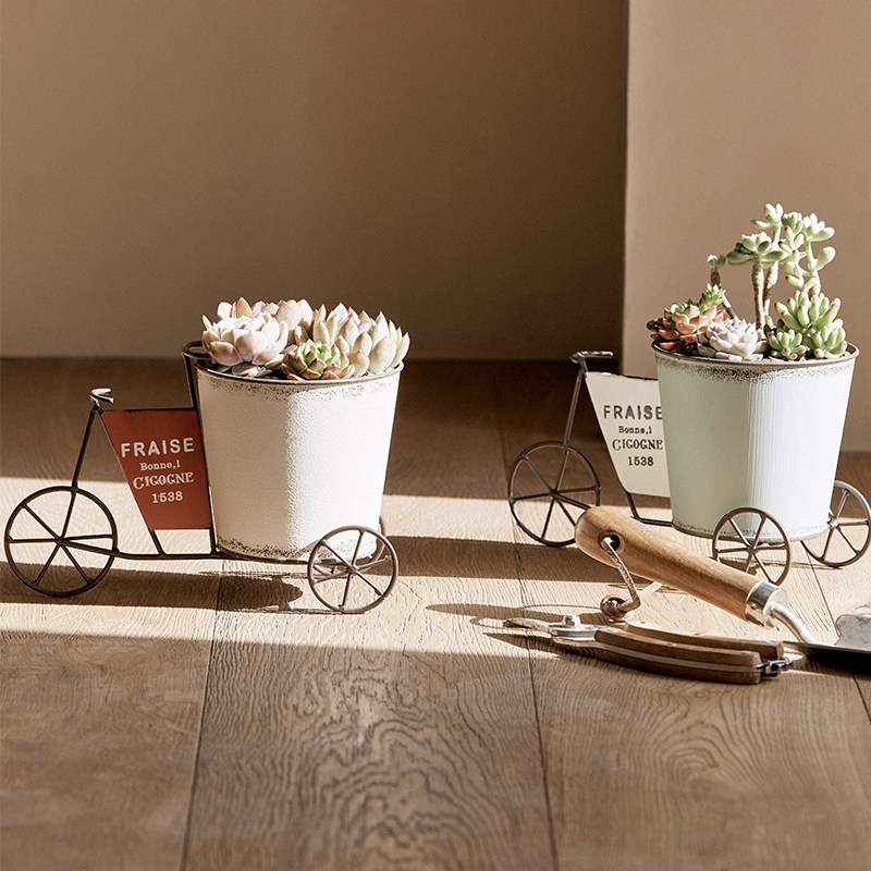 ins复古可爱铁艺自行车铁皮花盆创意做旧户外园艺杂货庭院装饰