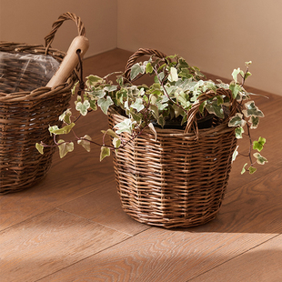 编织花盆花篮藤编草编手提篮子装饰摆件鲜花干花插花柳编篮收纳篮