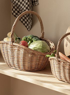 手工柳编编织手提篮藤编水果收纳筐竹编竹篮菜篮子野餐小篮子框子