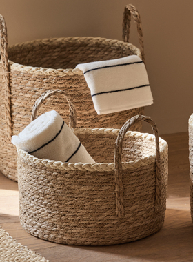 藤编草编脏衣服收纳筐脏衣篮脏衣篓编织篮子桌面杂物零食收纳篮