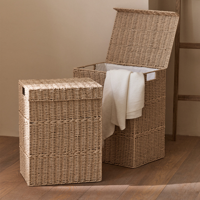 编织带盖脏衣服篮收纳筐