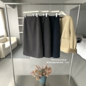 卡蔓诗MM306韩系高腰直筒中长款 羊毛半身裙女2025秋冬开叉一步裙