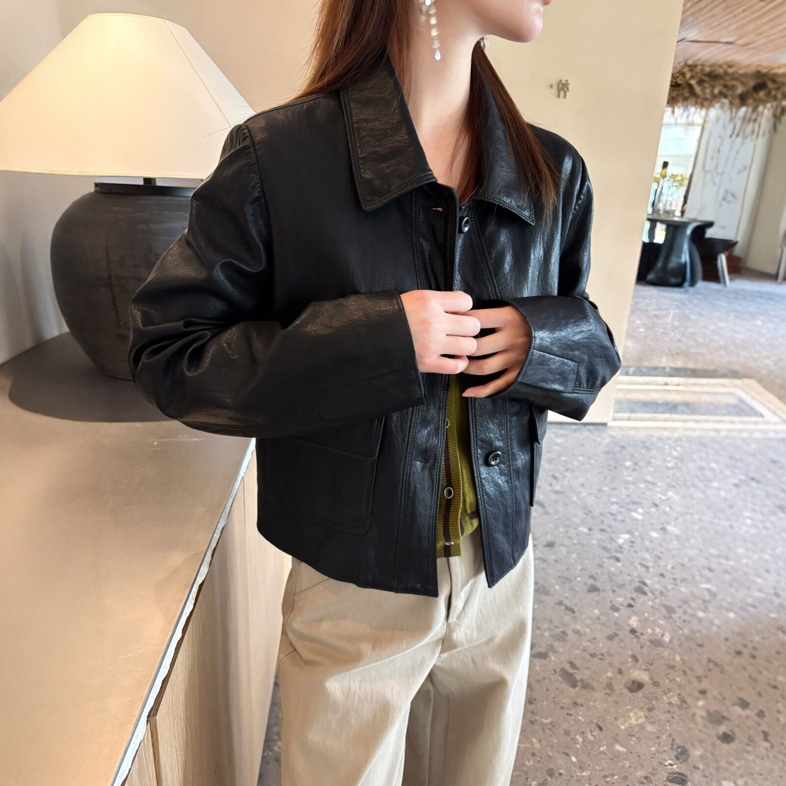 卡蔓诗kms30805韩系翻领PU皮减龄短款夹克皮衣女2026春季百搭外套