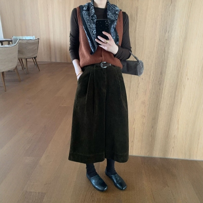 高腰A字八分灯芯绒休闲裤女