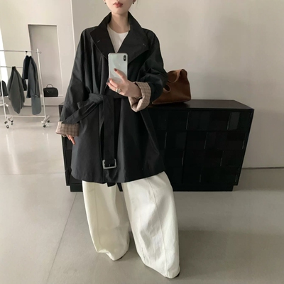 蒽茜韩系立领中长宽松风衣女秋