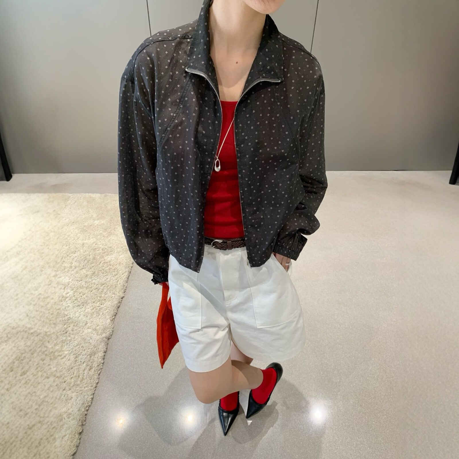 Enxi蒽茜20907韩系复古波点拉链立领薄款短外套女2026夏防晒上衣