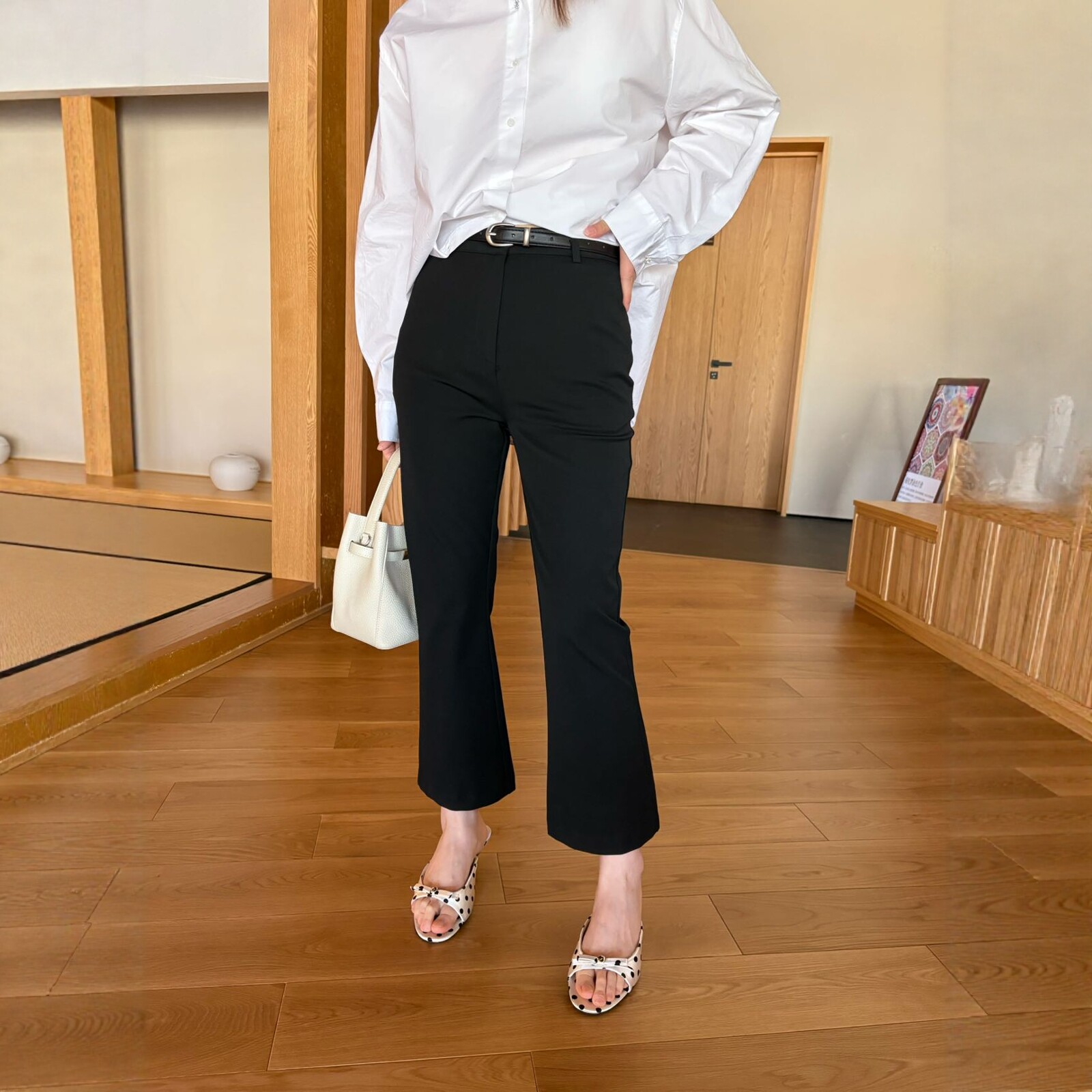 卡蔓诗30813高腰修身显瘦黑色九分西装裤女2026春通勤百搭直筒裤