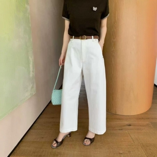 百搭棉麻裤 Enxi蒽茜20862韩系高腰皮带直筒显瘦休闲裤 女2026春季