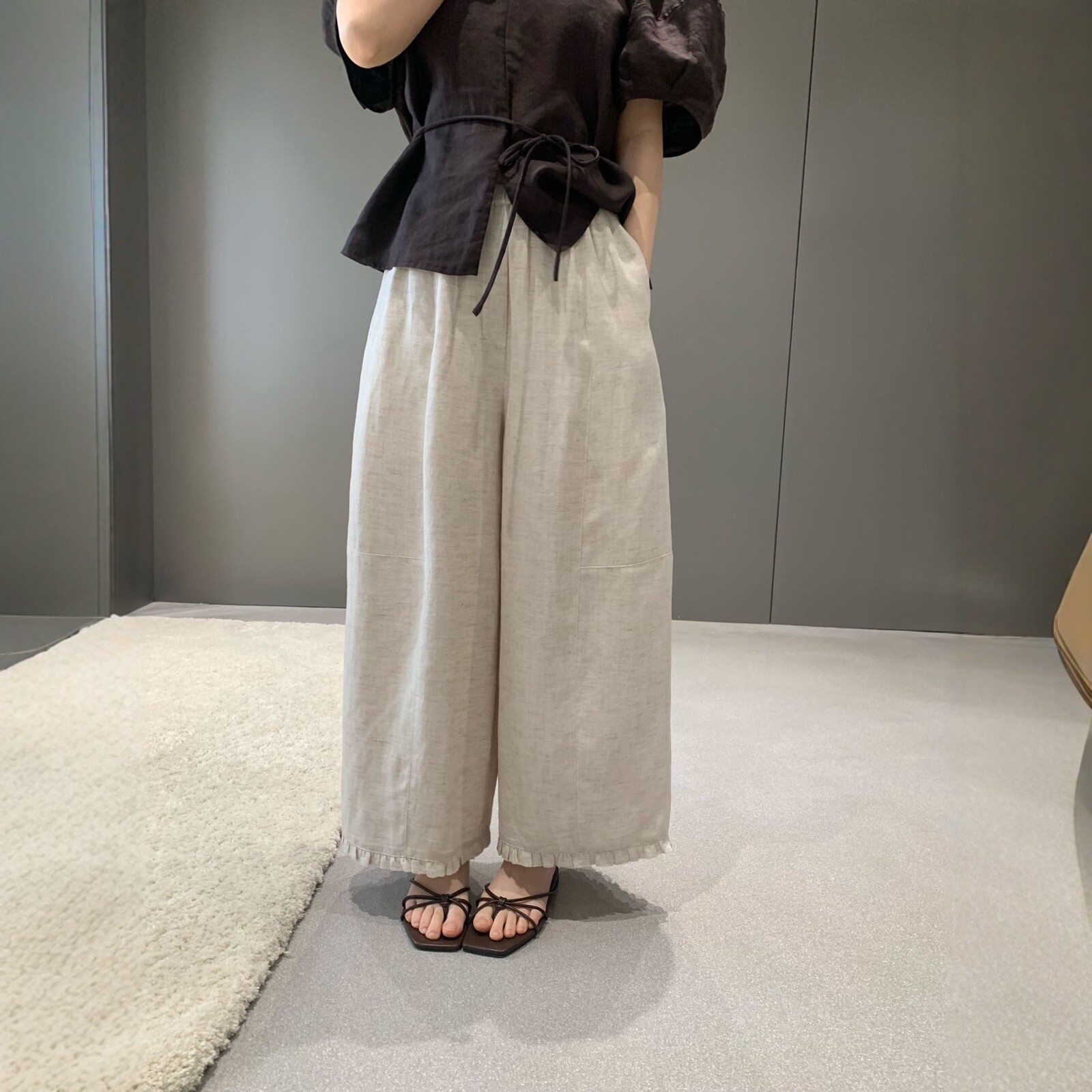卡蔓诗qzx10878韩系高腰显瘦花边亚麻休闲裤女2026夏季百搭阔腿裤