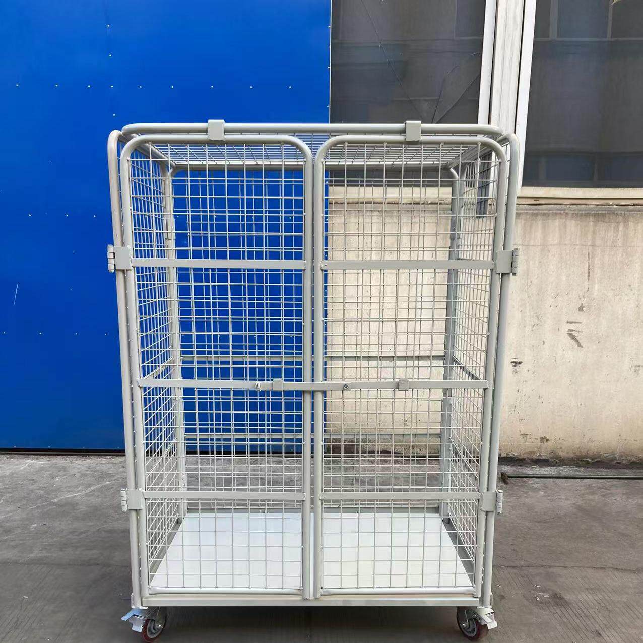 铭晔物流中转笼车加密双开门带顶四面台车可折叠L型仓储笼车 货架