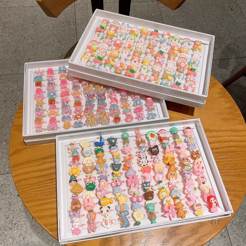 女童卡通水果戒指宝宝塑料开口可调节指环小女孩可爱装饰首饰玩具