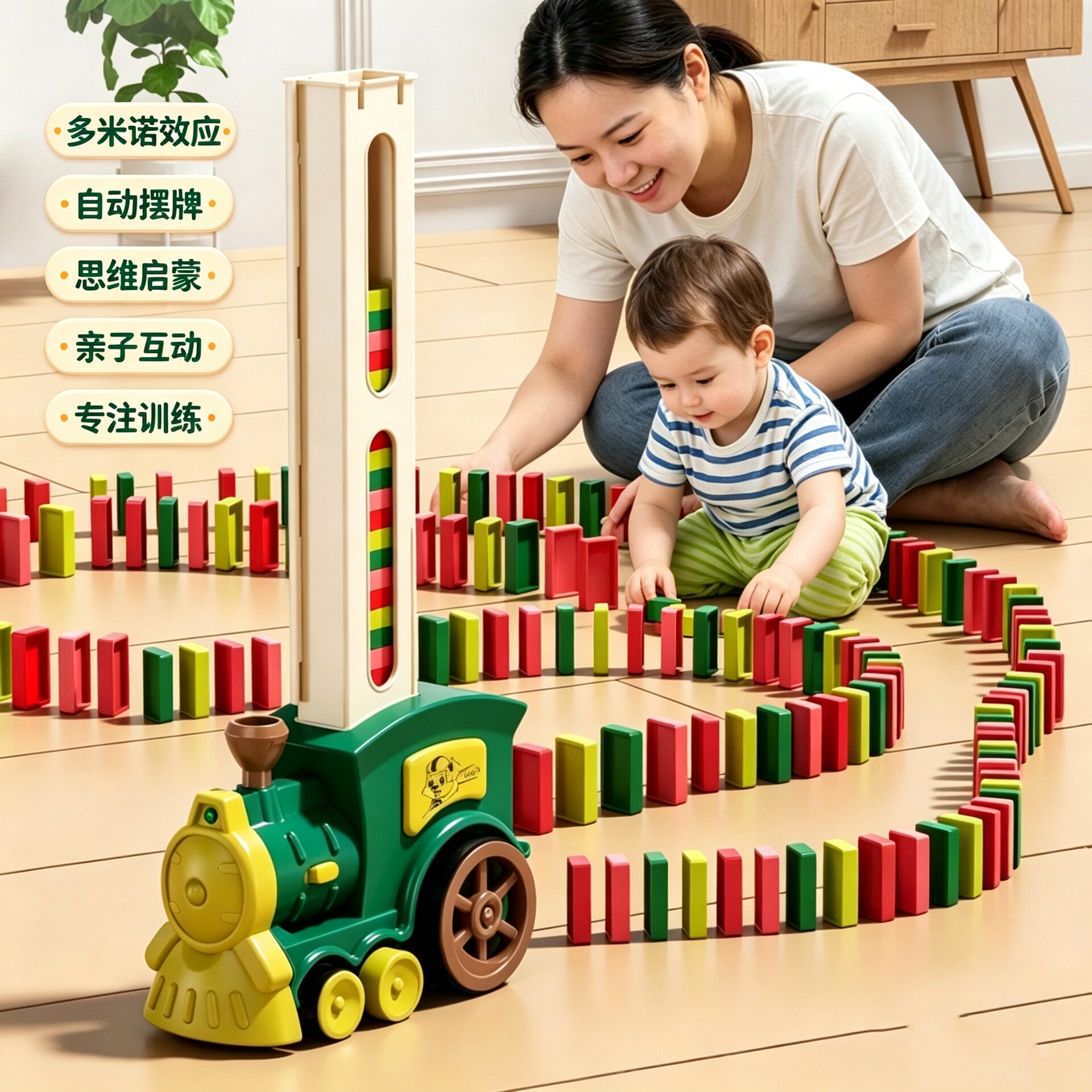 跨境多米诺骨牌小火车自动发牌投放车玩具游戏益智儿童生日礼物