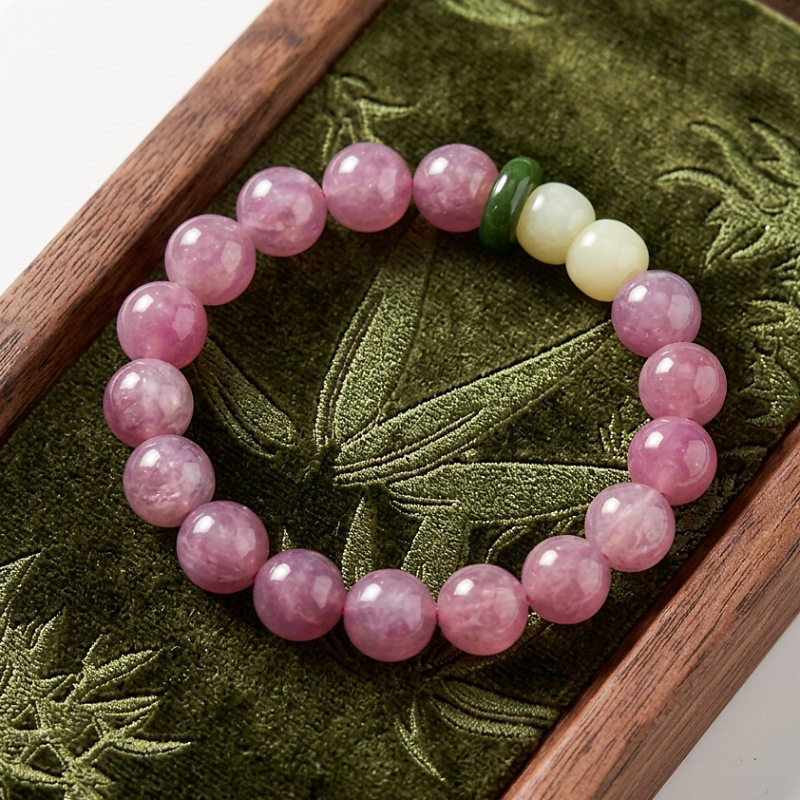 天然老矿紫马粉水晶手链女 新中式和田玉手串高级感国潮粉晶首饰