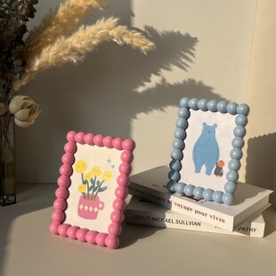 6寸7寸可爱珠饰边框树脂相框桌面装 饰画框相片展示架 饰摆件创意装