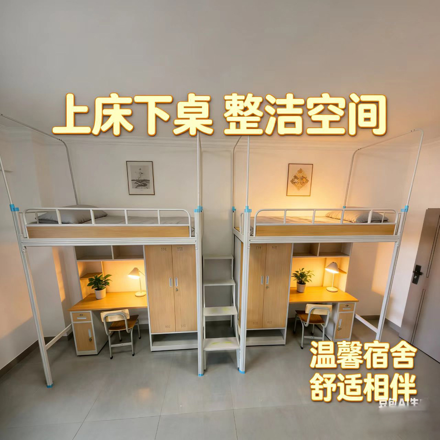 广东上床下衣柜书桌铁架床工人宿舍铁床员工公寓高架床职员宿舍床
