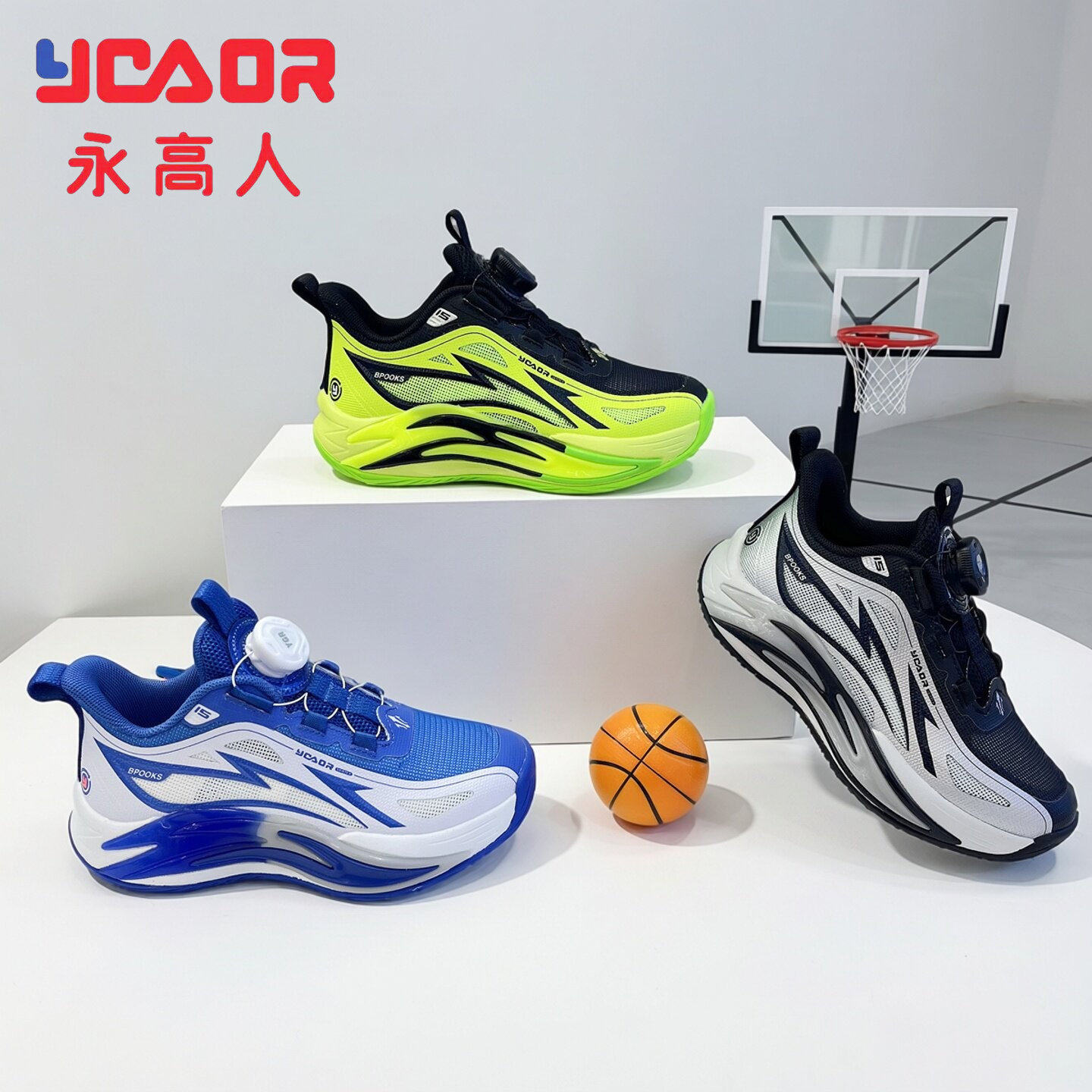 永高人2026夏季中童【32-38】单网镂空透气减震耐磨篮球鞋潮63178