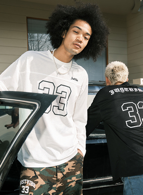 JUST VIBE美式网眼透气速干长袖T恤情侣冰球服户外运动球衣投篮服