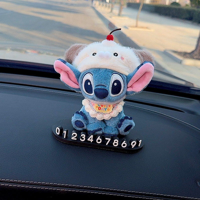 汽车史迪仔临时停车牌车载挪车电话牌创意摆件可爱移车号码牌女