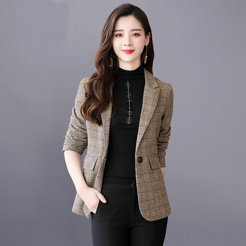 外套女2026春秋新款韩版修身小西装早春装女装格子上衣短外套西服