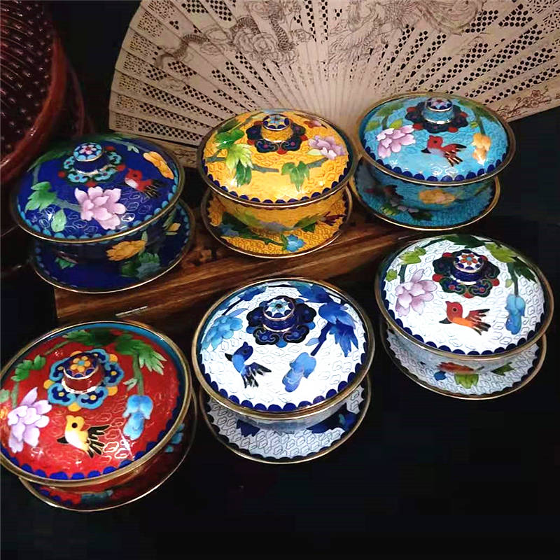 老北京景泰蓝盖碗摆件装饰品
