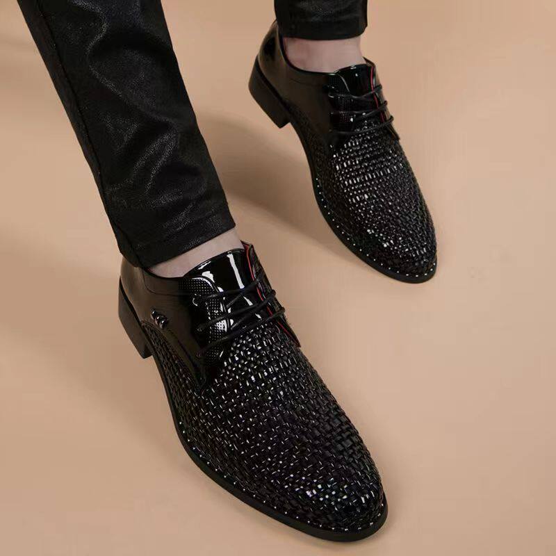 夏季镂空皮鞋男真皮透气鞋尖头商务休闲皮凉鞋内增高编织防臭男鞋