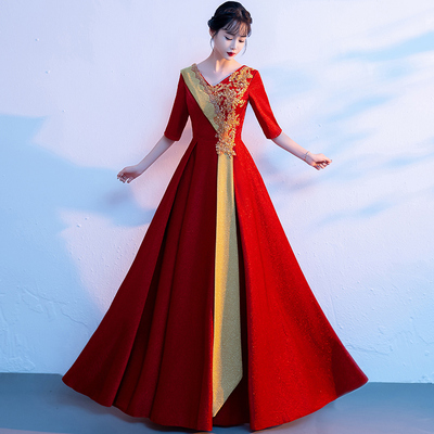 大合唱礼服女长裙气质长款显瘦晚礼服主持诗歌朗诵合唱团演出服装