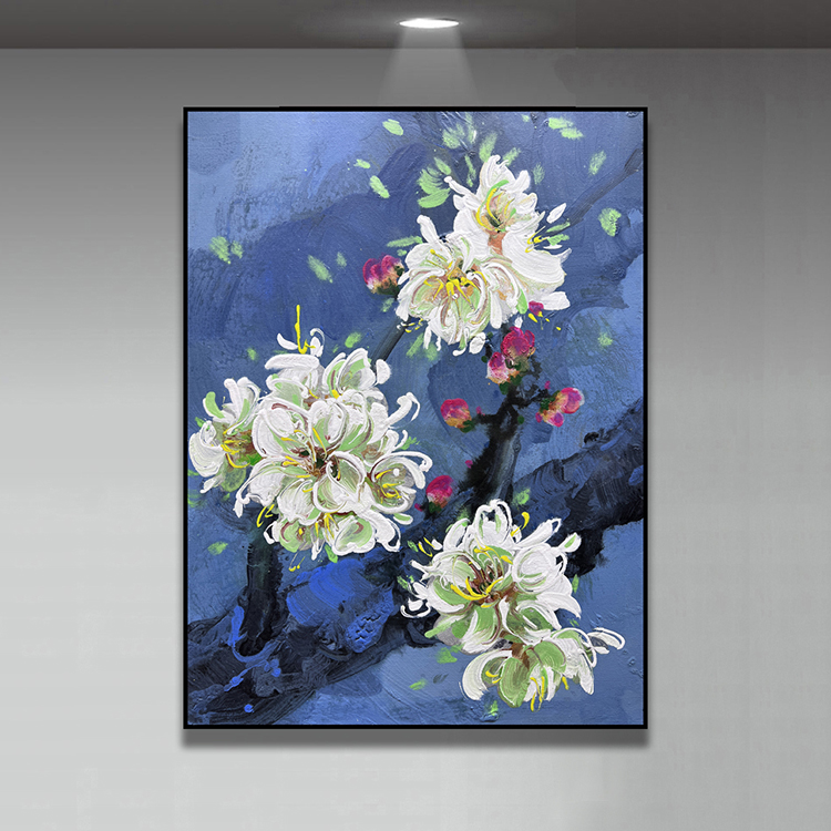 原创纯手绘现代简约客厅玄关装饰画抽象油画花卉酒店会所高端挂画图片