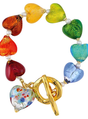 现货工厂直销亚马逊跨境专供孟子义同款爱心琉璃彩虹手链七彩手饰